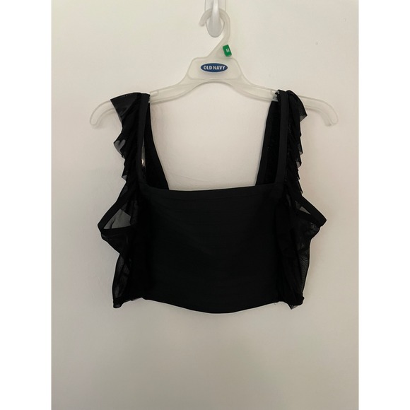 Fashion Nova Tops - Fashion Nova Black Bandage Mesh Ruffle Crop Top 1XL Sheer Back Square Neck